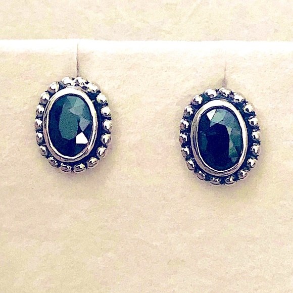 Genuine Faceted Black Sapphire Caviar Earrings - Picture 1 of 3